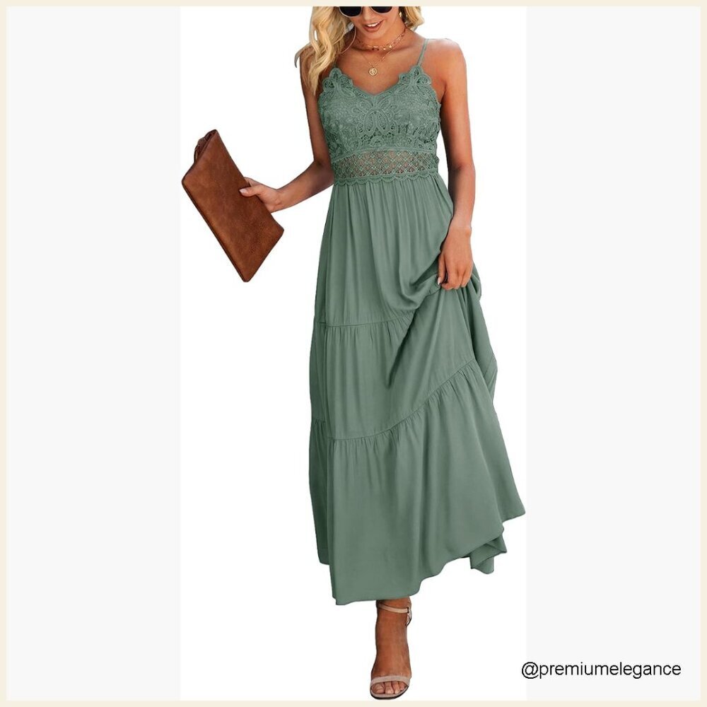 Lace Crochet Maxi Dress Spaghetti Strap Summer Beach Formal Long Dress